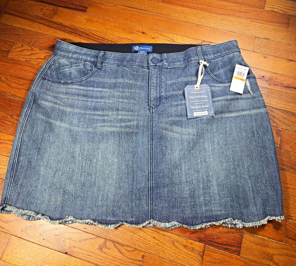 Democracy Ab Solution Denim Skirt Womens 24W Plus Size Raw Hem NWT